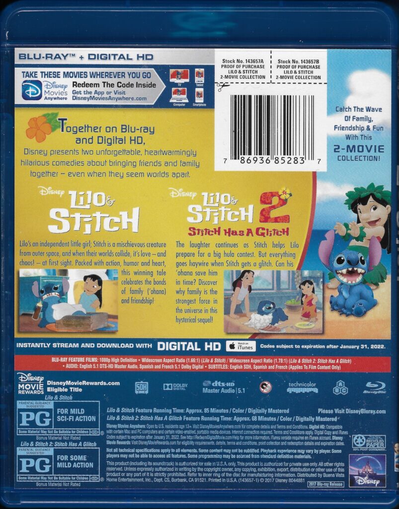 Lilo and Stitch 2 Movie Collection Blu Ray DVD fílmico